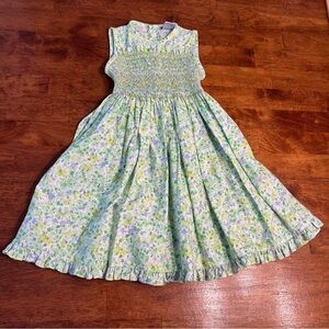 Carriage Boutique green blue yellow floral smocked tank dress size 4